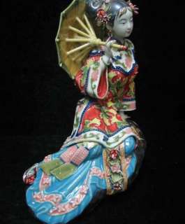 Chinese Colorful Porcelain Girl Figurine  