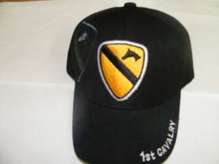 1ST CAV 1ST CAVALRY DIVISION DIV SIDE EMBROIDERED ARMY HAT CAP BLACK 