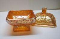 JEANNETTE MARIGOLD CARNIVAL GLASS ACORN CANDY DISH  