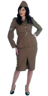 Womens WW2 Army Girl 1940s Military Uniform Fancy Dress Outfit NEW 