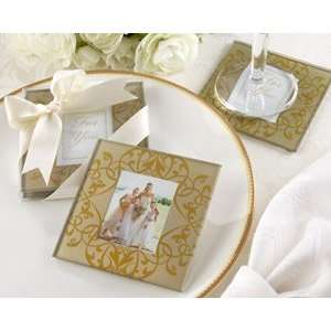  Golden Brocade Elegant Glass Photo Coasters Kitchen 