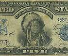 1899 $5.00 DOLLAR INDIAN CHIEF SILVER CERTIFICATE US CURRENCY  