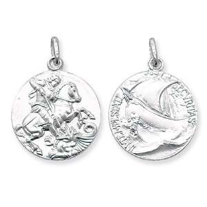   Sterling Silver 21mm Double Sided Round St George Pendant 3.70 grams
