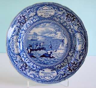   Staffordshire Blue Plate ~ AMERICA INDEPENDENT 1776 ~ E Wood c1830 NR