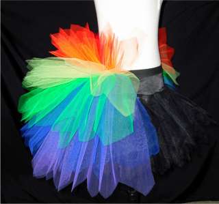 Neon Rainbow Mardi Gras DELUXE TUTU BUSTLE 16 sz6 plus  