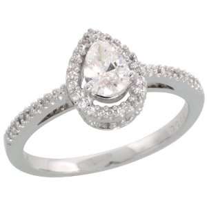 com 18k White Gold Pear shaped Diamond Solitaire Ring, w/ 0.44 Carat 