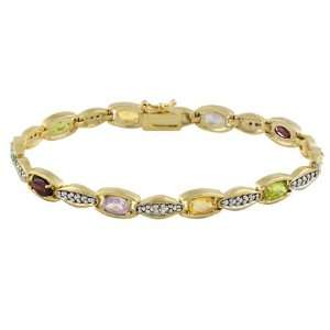  Sterling Silver Multi Gemstone & Diamond Accent Link Bracelet Jewelry