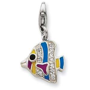  Sterling Silver Multi colored Enameled Fish Charm Jewelry