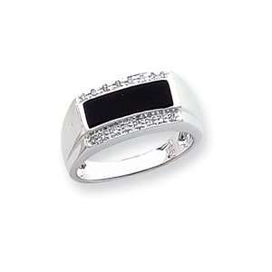  14k White Gold Onyx and Diamond Mens Ring   Size 10 