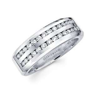 Size  13   14k White Gold Mens Round Diamond Wedding Ring Band .92 ct 