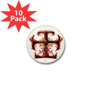  Mini Button (10 Pack) Chopper Cross With Flames 
