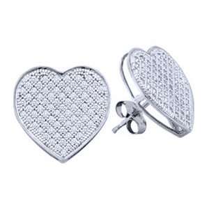   Carat Diamond Sterling Silver Heart Stud Micro pave Earrings Jewelry