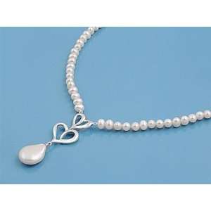  Pearl Strand Necklace with Sterling Silver Heart Pendant   Pearl 