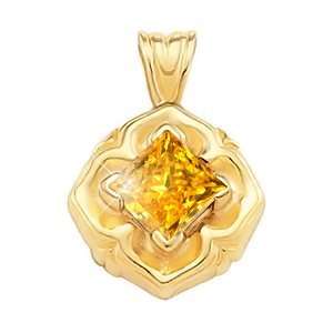   White Gold Pendant with Orange Yellow Diamond 1 1/4 carat Princess cut