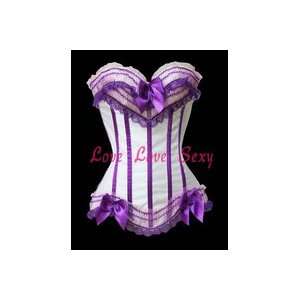  purple+white overbust corset sexy lace corset back lace up 