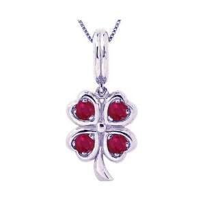 14K White Gold LucK y Charm Four Leaf Clover Pendant Ruby , Chain  NOT 