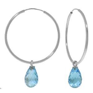  14k White Gold Hoop Earrings with dangling Blue Topaz 