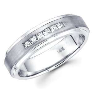  14K White Gold Princess Diamond Mens Couple Wedding Ring 