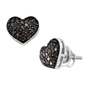  Black Diamond Heart Earrings 2/5 Carat (ctw) in 10K White 