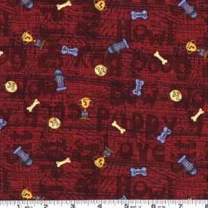  45 Wide Raining Cats And Dogs Puppy Love Burgundy Fabric 