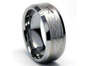    8MM Mens Tungsten Ring with Etched Tribal Design
