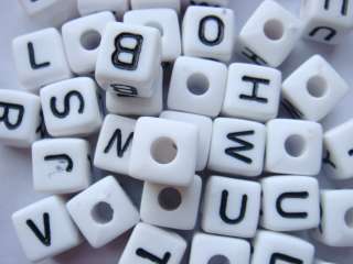 White Cube Alphabet Letter Acrylic Craft Beads bsb26  