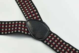 Mens braces Adjustable Y Black button on Suspenders learther Elastic 