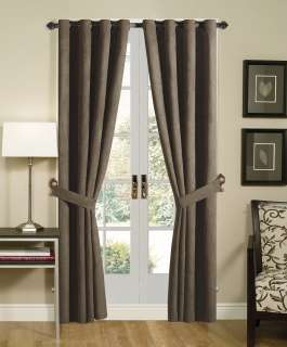   Grommet Top Solid Brown Micro Suede Window Curtain / Drape Set  