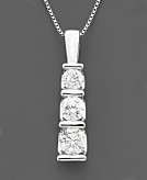    Diamond Necklace, 14k White Gold Three Stone Diamond Pendant 