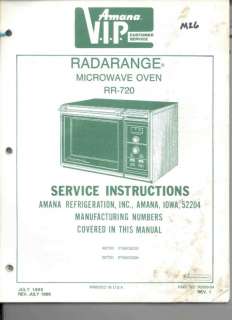 Amana Radarange Model # RR 720 Microwave Service Manual  