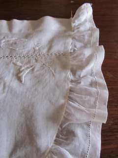Antique French Linen Pillowcase Embroidered Handmade Flowers Ribbons 