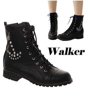 Womens shoes Stud Lace Up side zip Military Ankle Boots  
