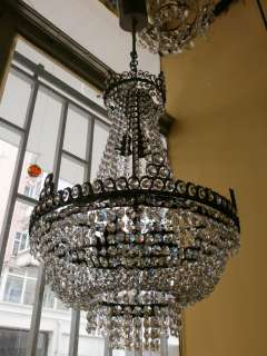 Antique vintage basket swarovski crystal chandelier 1940s lamp  
