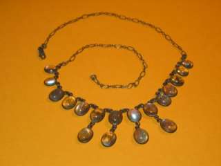 Superb Antique Natural Moonstone & Sterling Oval Drop Necklace  