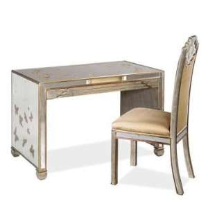     Butterfly Mirrored Desk in Antique Silver Leaf