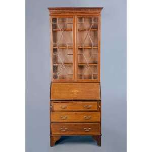   Antique Inlaid Mahogany Edwardian Period Bureau Bookcase Furniture