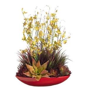   , Grass & Oncidium Orchid Silk Flower Arrangement  Burgundy/Green