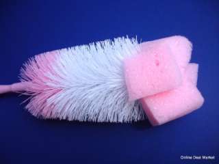 Pink Baby Bottle Brush Sponge Soft Bristles Cleaning  