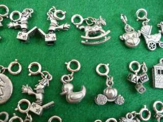 72 Baby Children Charms 3D Silver Tone Dangle Toy Pacifier Stork Swing 