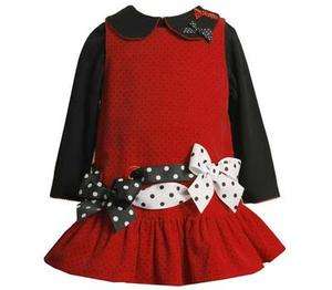 Bonnie Jean Baby Girls Black Red Fall Jumper Dress 2T  