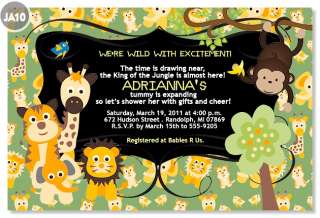   Birdie Monkey Jungle Lion Animal Baby Shower Invitations  