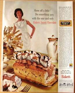 Bakers Sweet Chocolate by General Foods 1961 Print Ad  