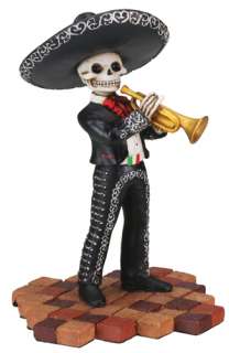 Day Of The Dead Black Mariachi Trumpet Player Figurine 7886  