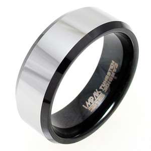   Carbide Black w/ Silver Stripe Beveled Band Ring Size 8 15  