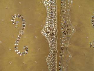 Gold Bead Work India Sari Ethnic Decor Sheer Curtains  