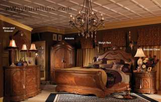 4PC Wood Queen Sleigh Bed Master Bedroom Furniture Set  