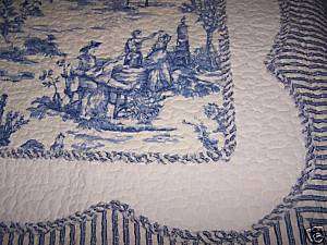 Quilted, Blue Toile Queen Bedspread 260 x 285cm NIP  