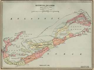 Bermuda Islands Map Authentic 1899 showing Cities; Ports Topography 