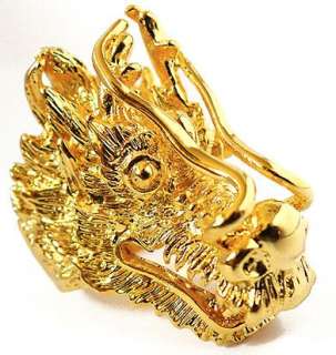 BIG CHINESE LUCKY DRAGON AMULET GOLD MENS RING Sz 13.25  