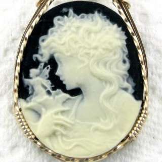 Fairy Faerie Cameo Pendant Black Onyx 14K Rolled Gold Jewelry  